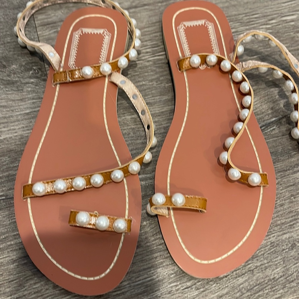 Metallic tan and pearl strappy sandal